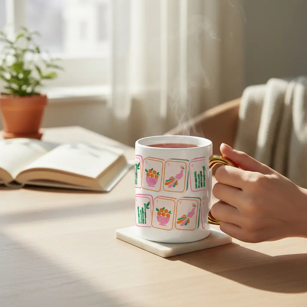 Cozy Cute Ceramic Mug–Mahjong Tiles