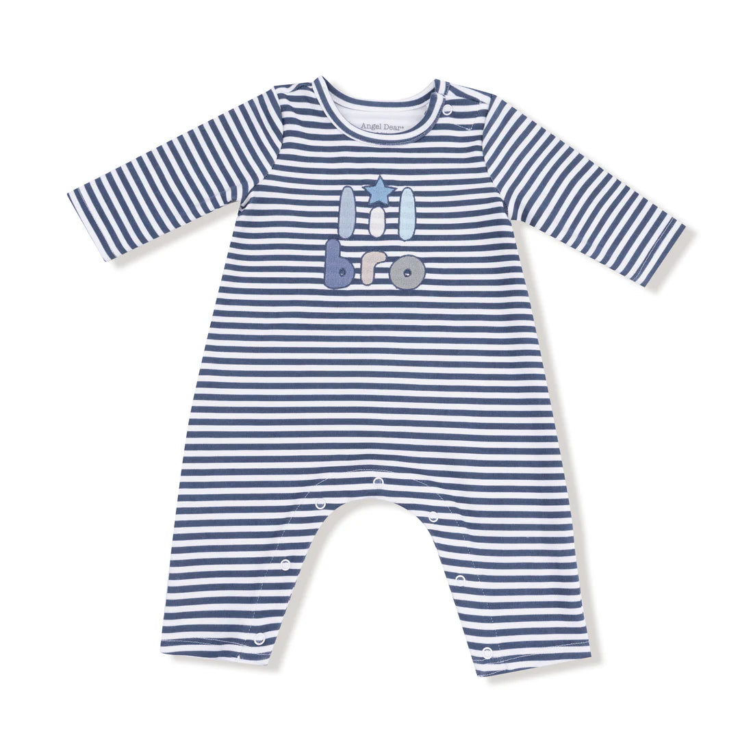 Stripes With Sibling Embroidery - Organic Cotton Jersey - Lil Bro -L/S Snap Shoulder Romper