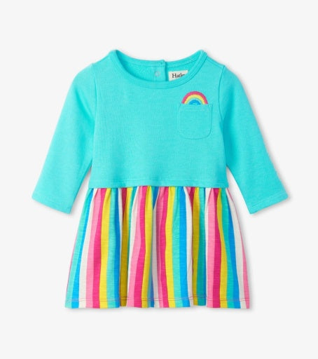 Radiant rainbow layered knit baby dress