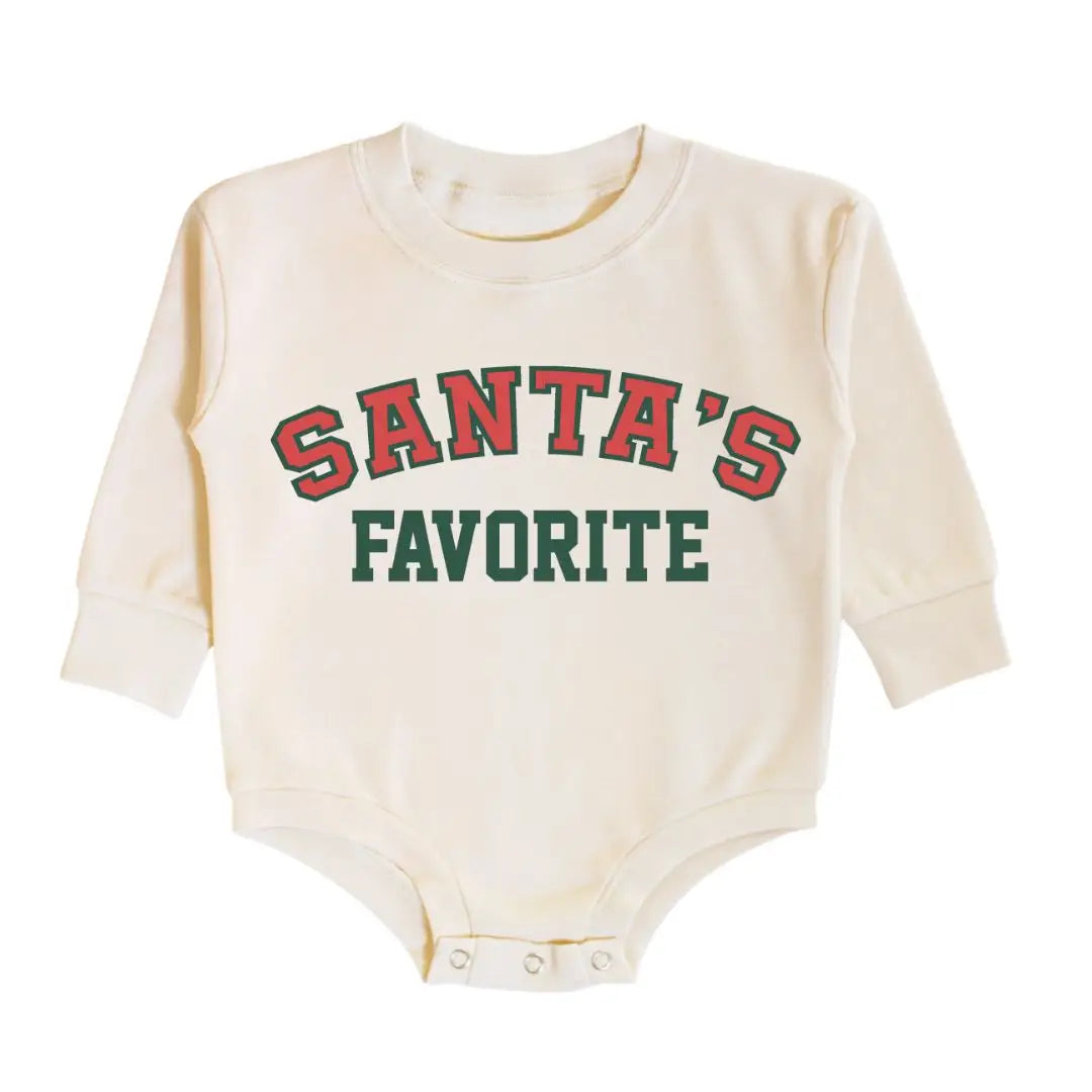 Santa's Favorite Christmas LS  Romper - Natural