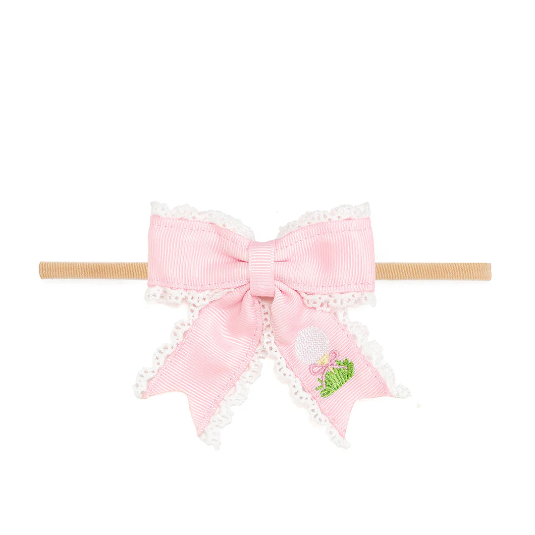 Golf Tee Embroidered Lace Bow Baby Headband