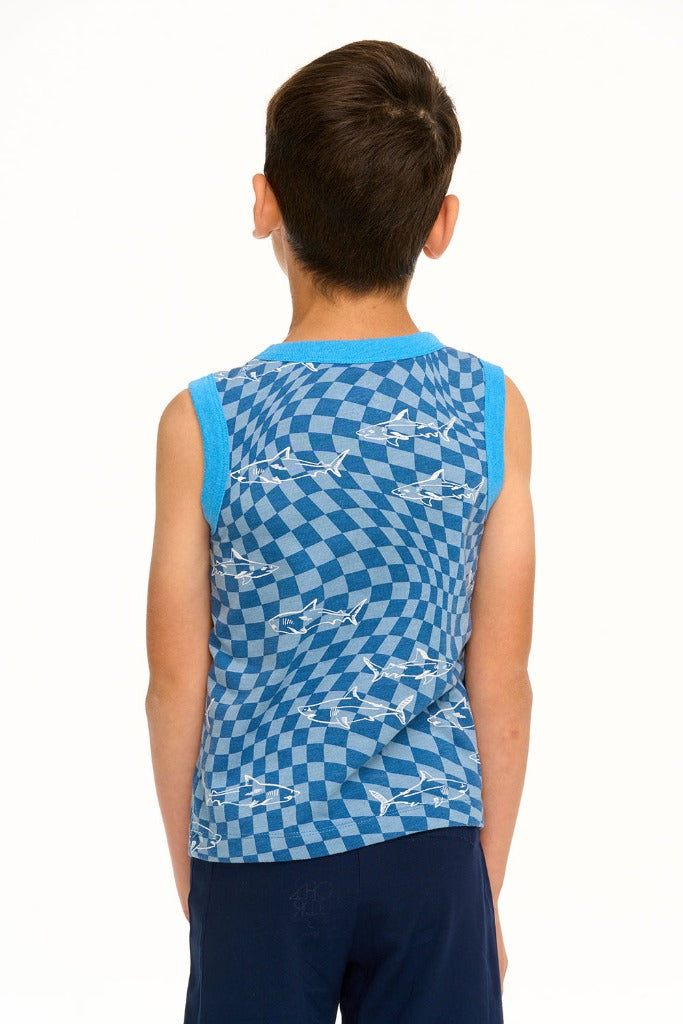 Boy's Checkered Shark Recycled Vintage Jersey Tank