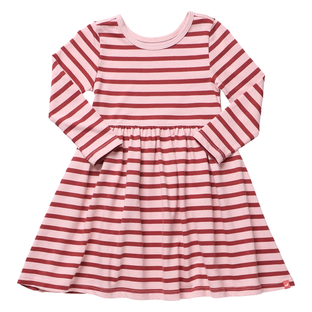 Long Sleeve Sunny Dress - Pink Burgundy Stripe