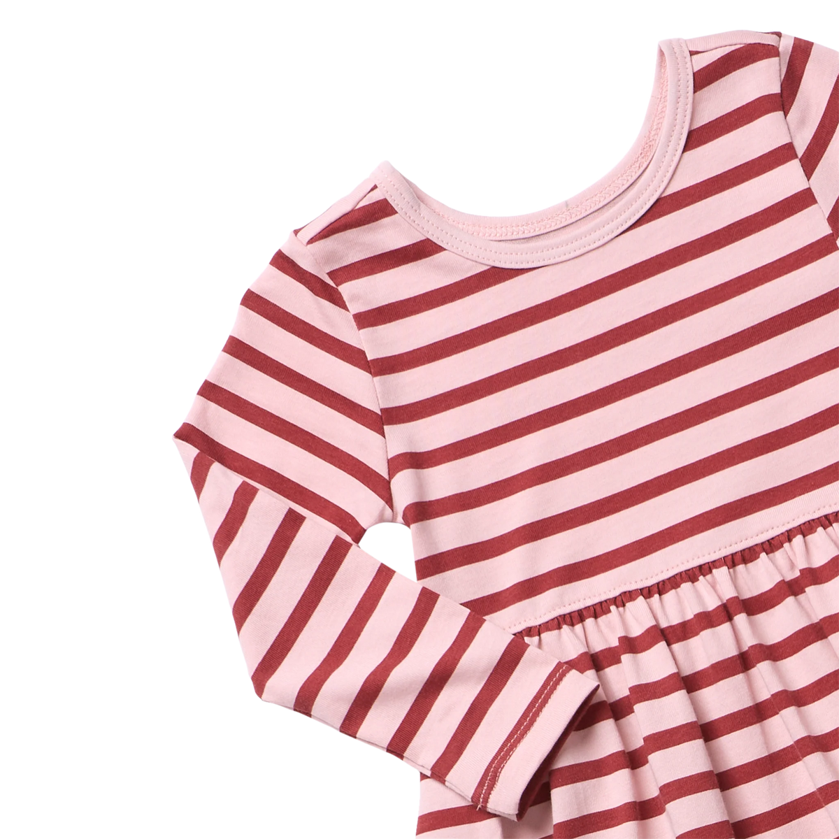Long Sleeve Sunny Dress - Pink Burgundy Stripe
