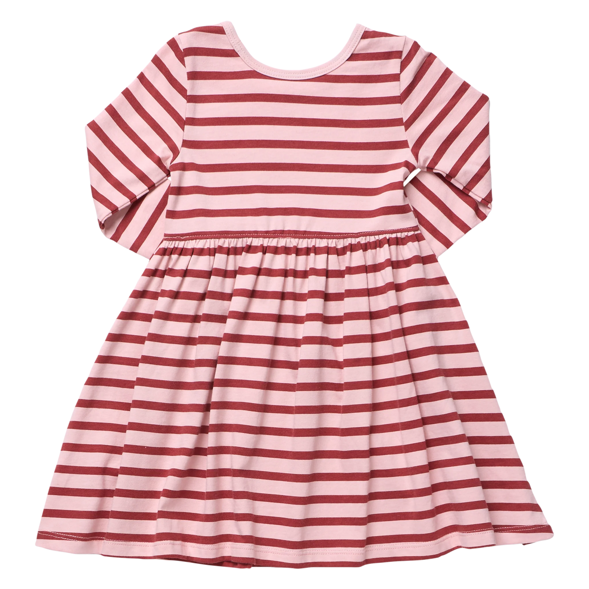 Long Sleeve Sunny Dress - Pink Burgundy Stripe