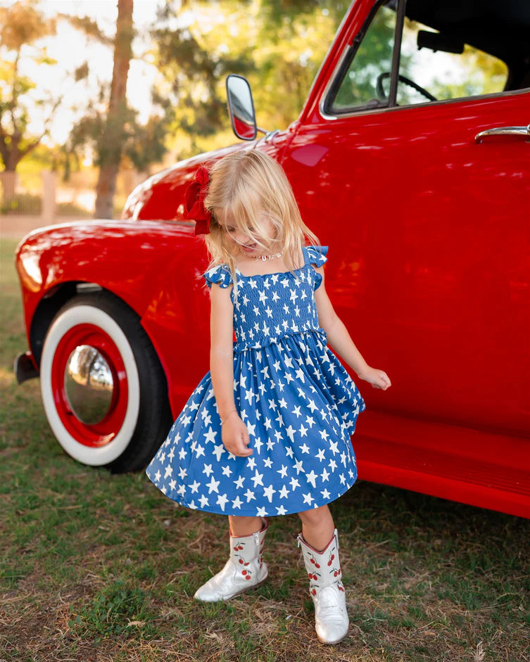 IMJ Navy Stars smocked Twirl Dress