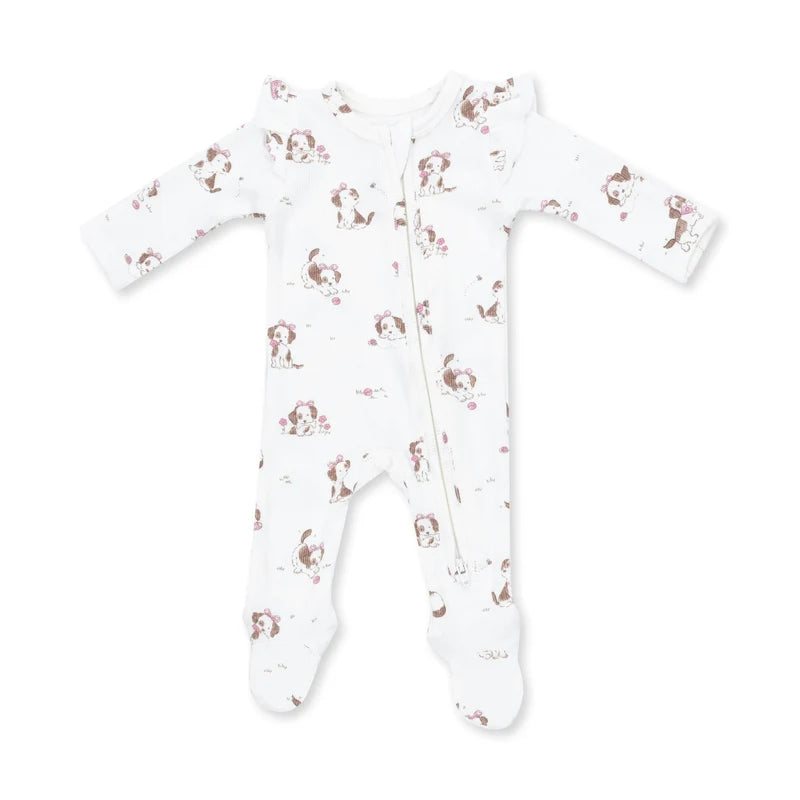 Explorer Puppy Pink - 2 Way Ruffle Sleeve Zipper Footie