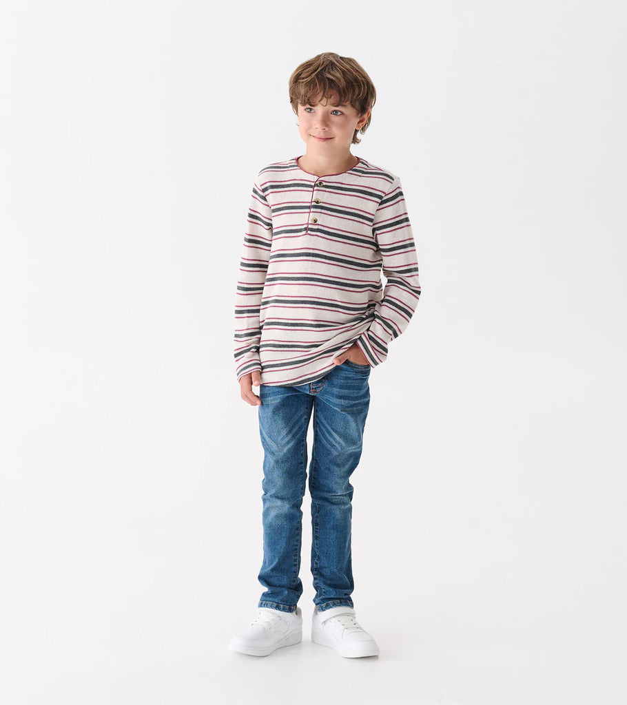 Melange Stripes Waffle Henley