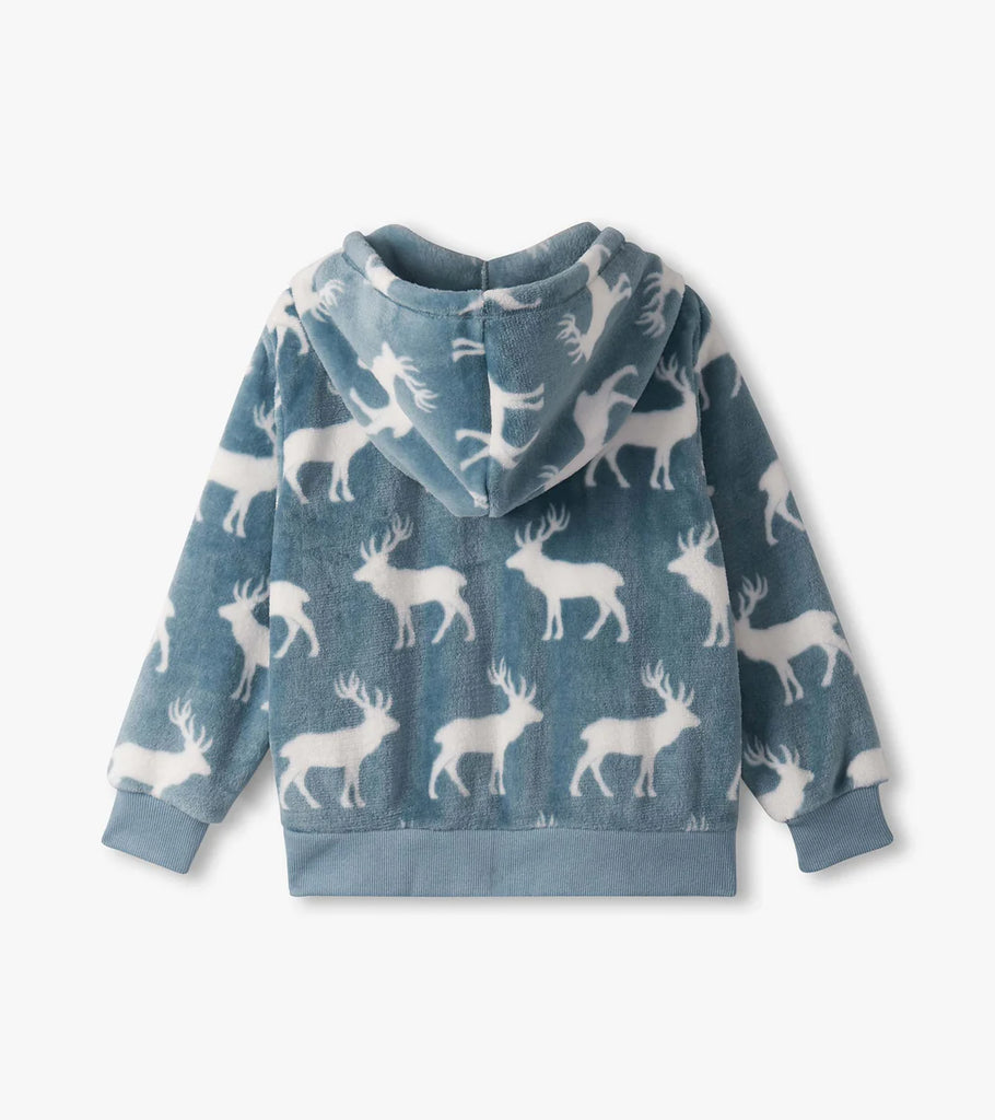 Staggered Elks Fuzzy Fleece Zip Up Hoodie