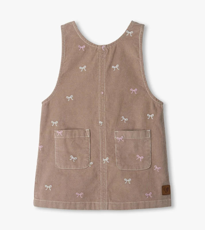 Bow Embroidered Fine Whale Cord Pinafore