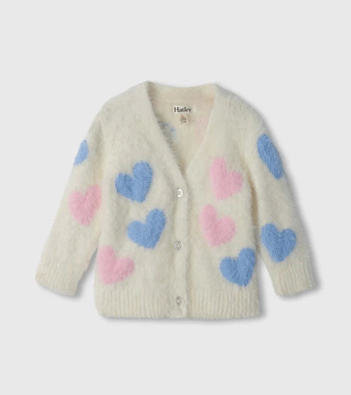 Jumbo Hearts Fuzzy Cardigan Gardenia