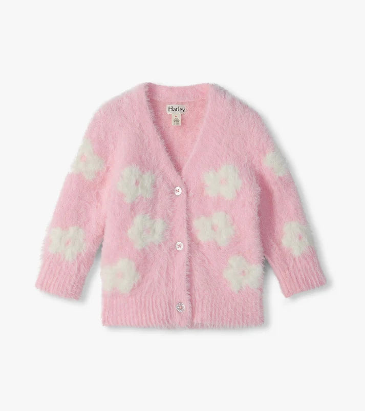 Orchid Pink Flower Fuzzy Cardigan