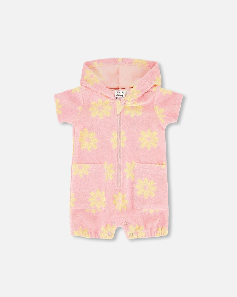 Flowers Terry Hooded Romper Candy Pink