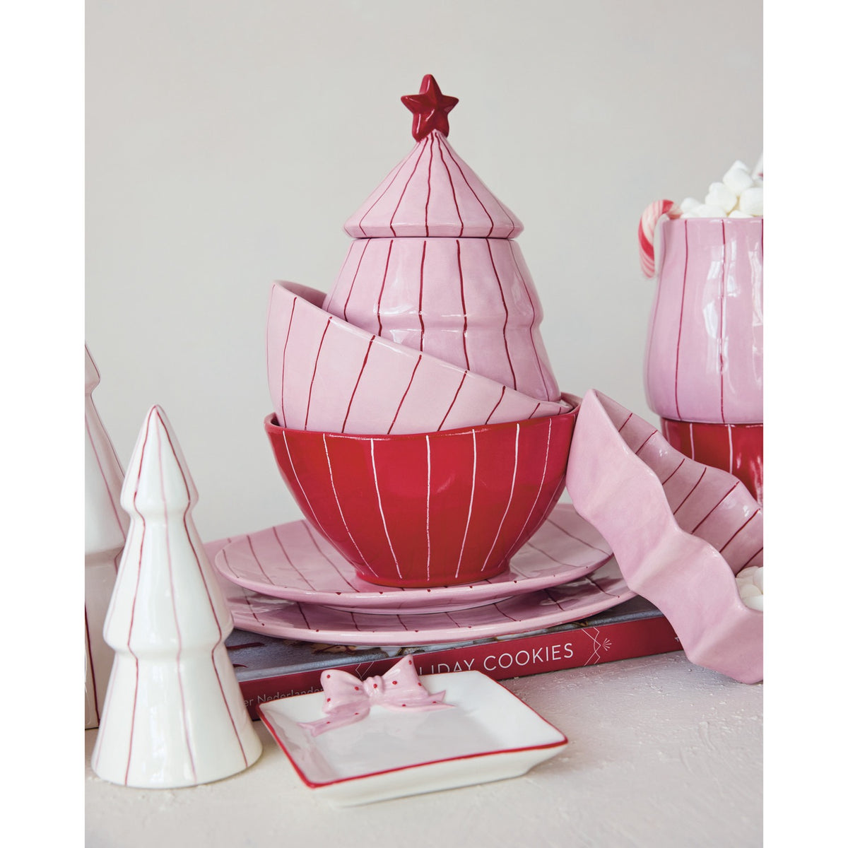 Stoneware Striped Plate Pink & Red