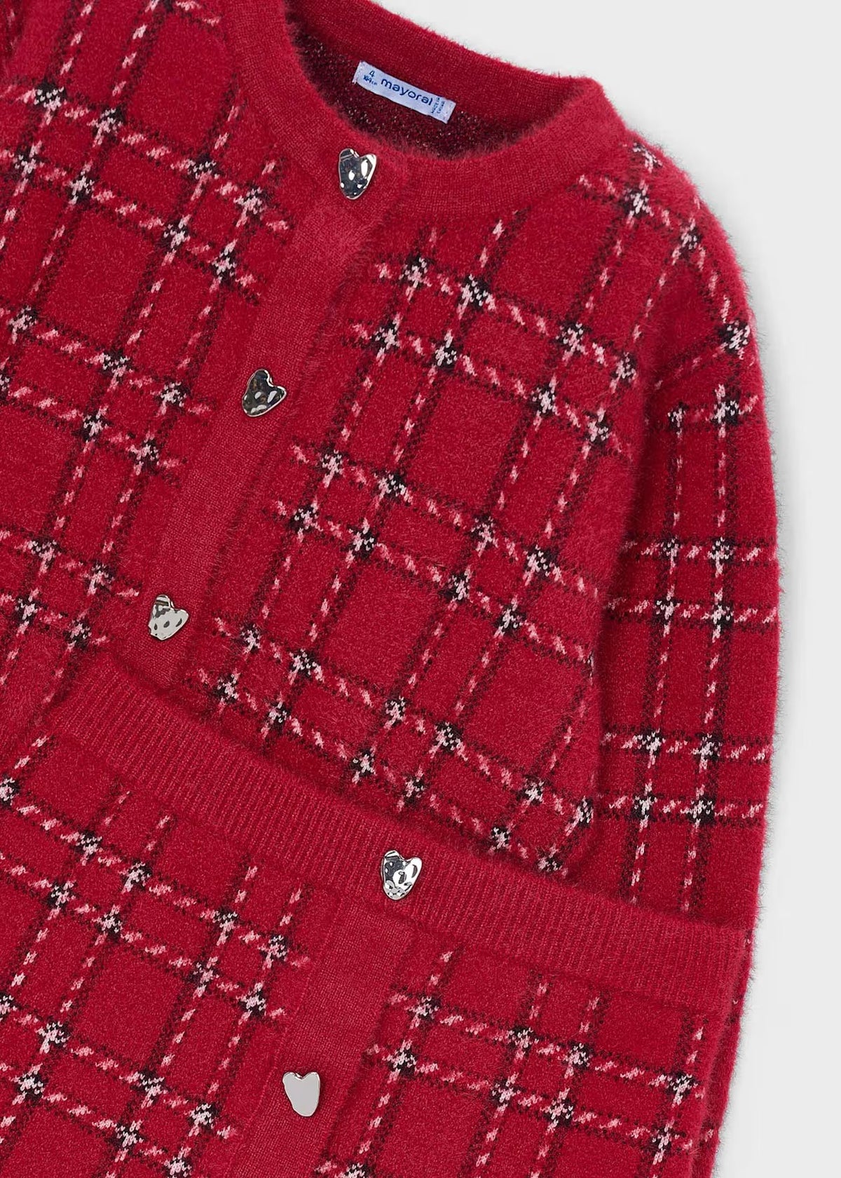 Red Plaid Girl Skirt and Knit Cardigan Set