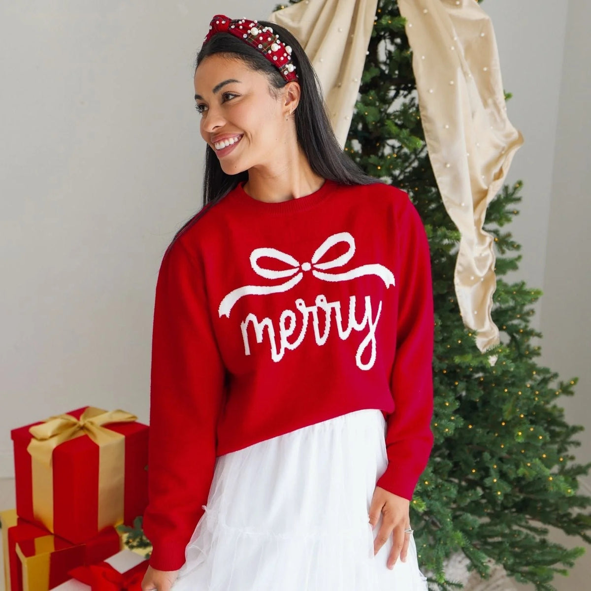 Women's Merry Bow Christmas  Sweater