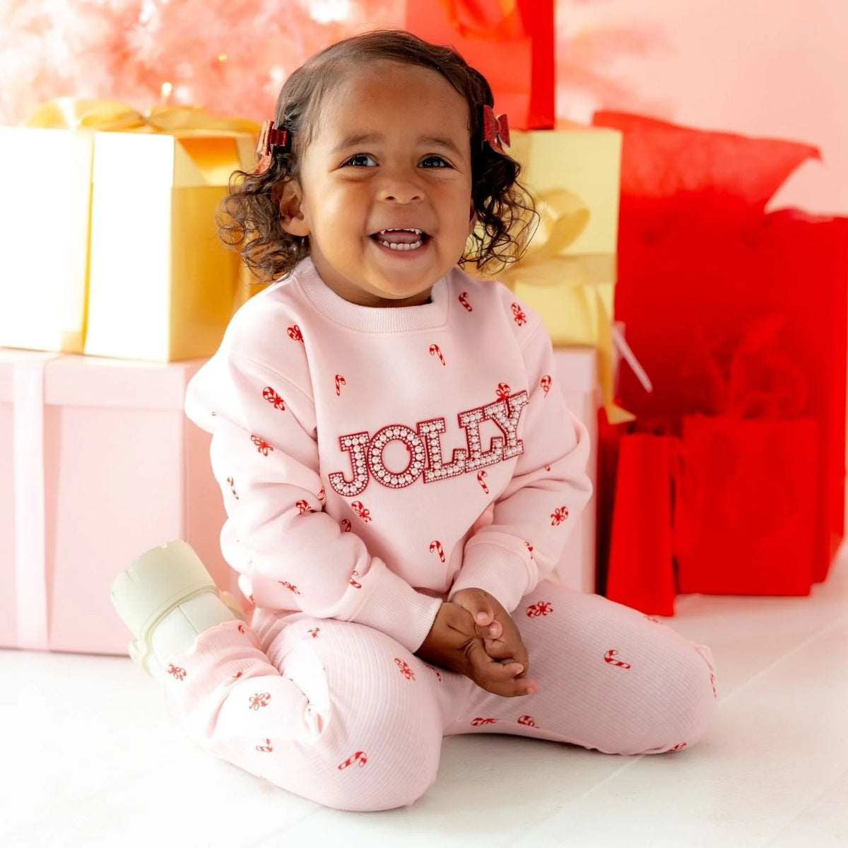 Jolly Pearl Patch Candy Cane Christmas Sweatshirt