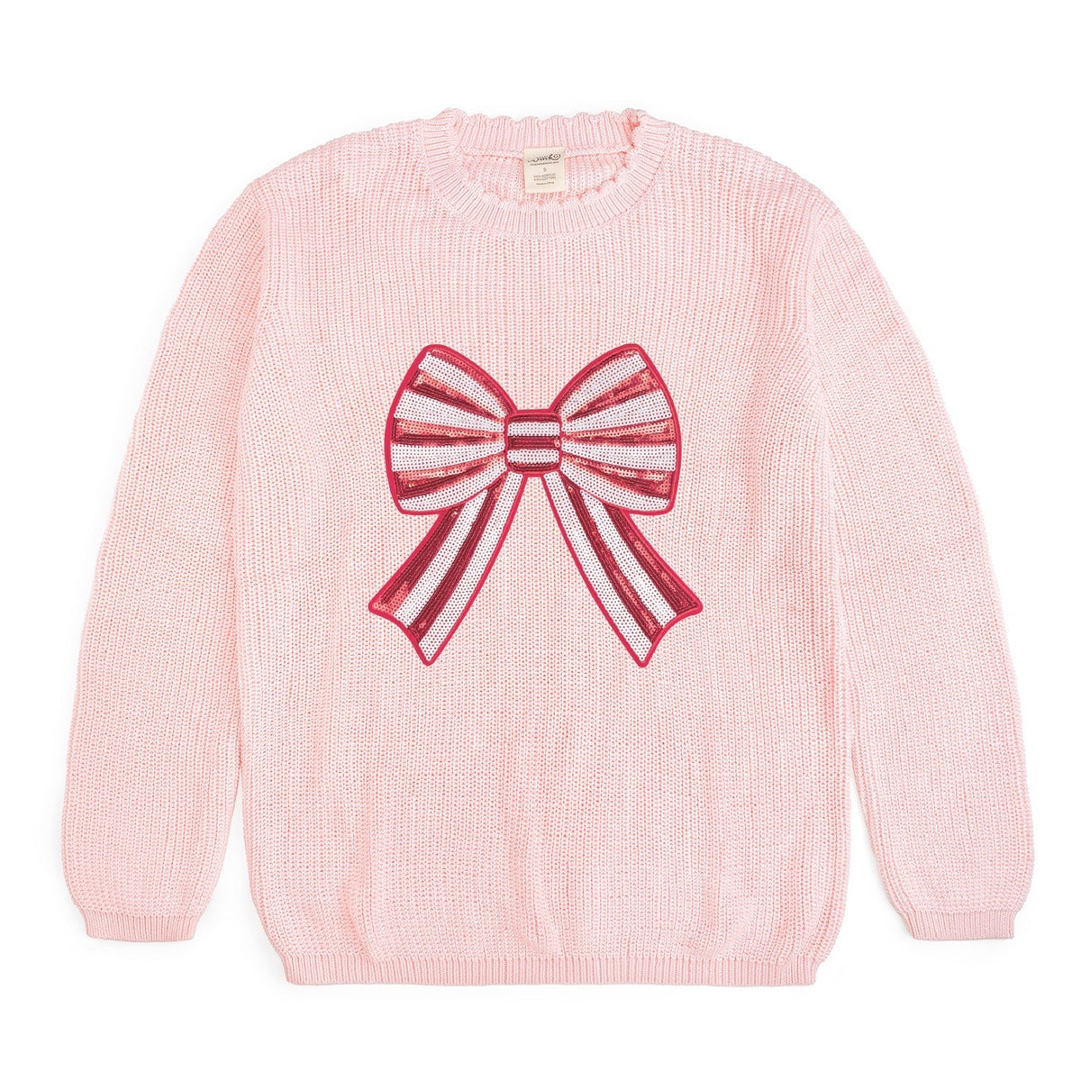 Women's Candy Cane Sequin Bow Patch Christmas Sweater