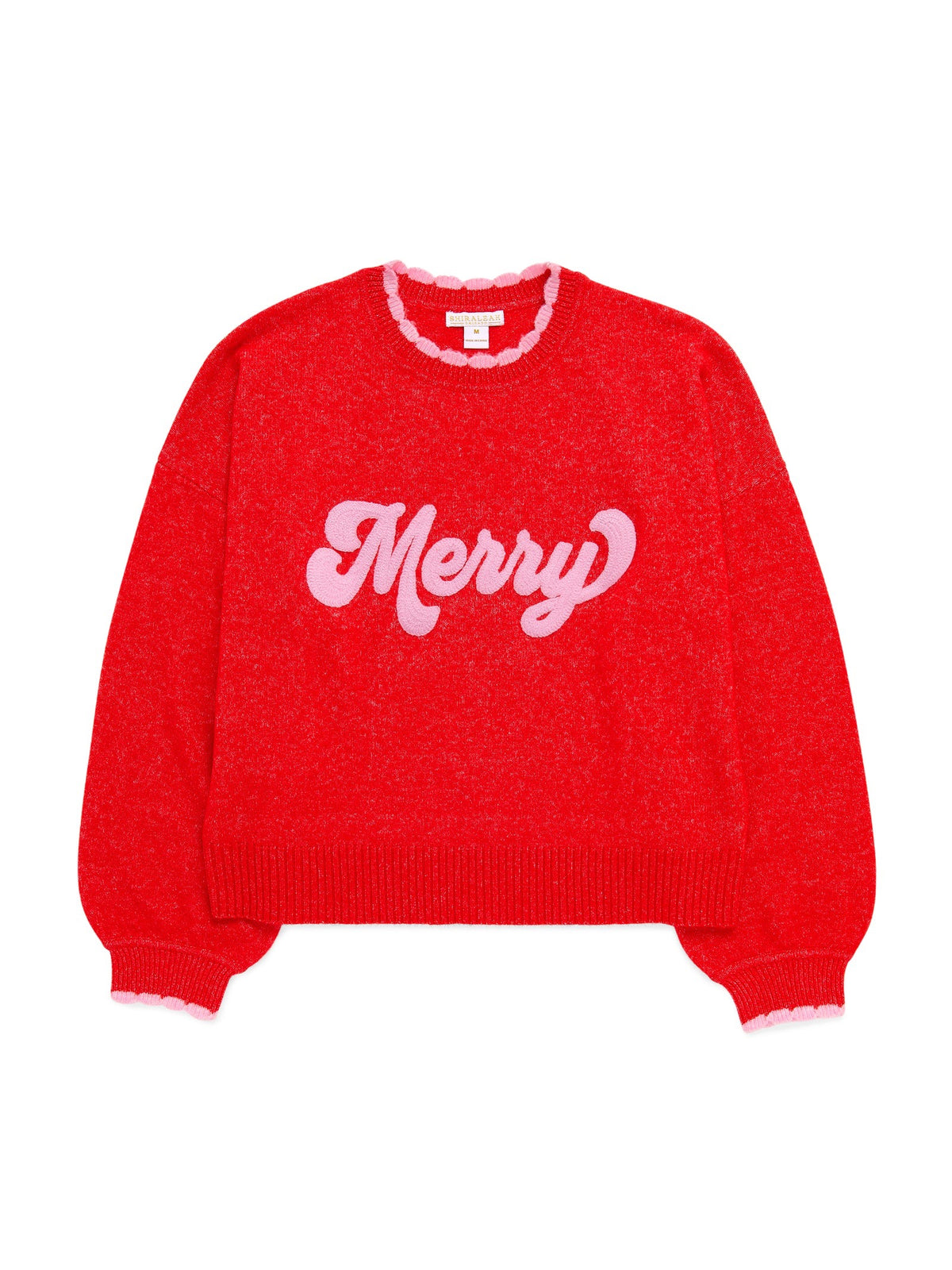 RED MERRY SCALLOP TRIM SWEATER