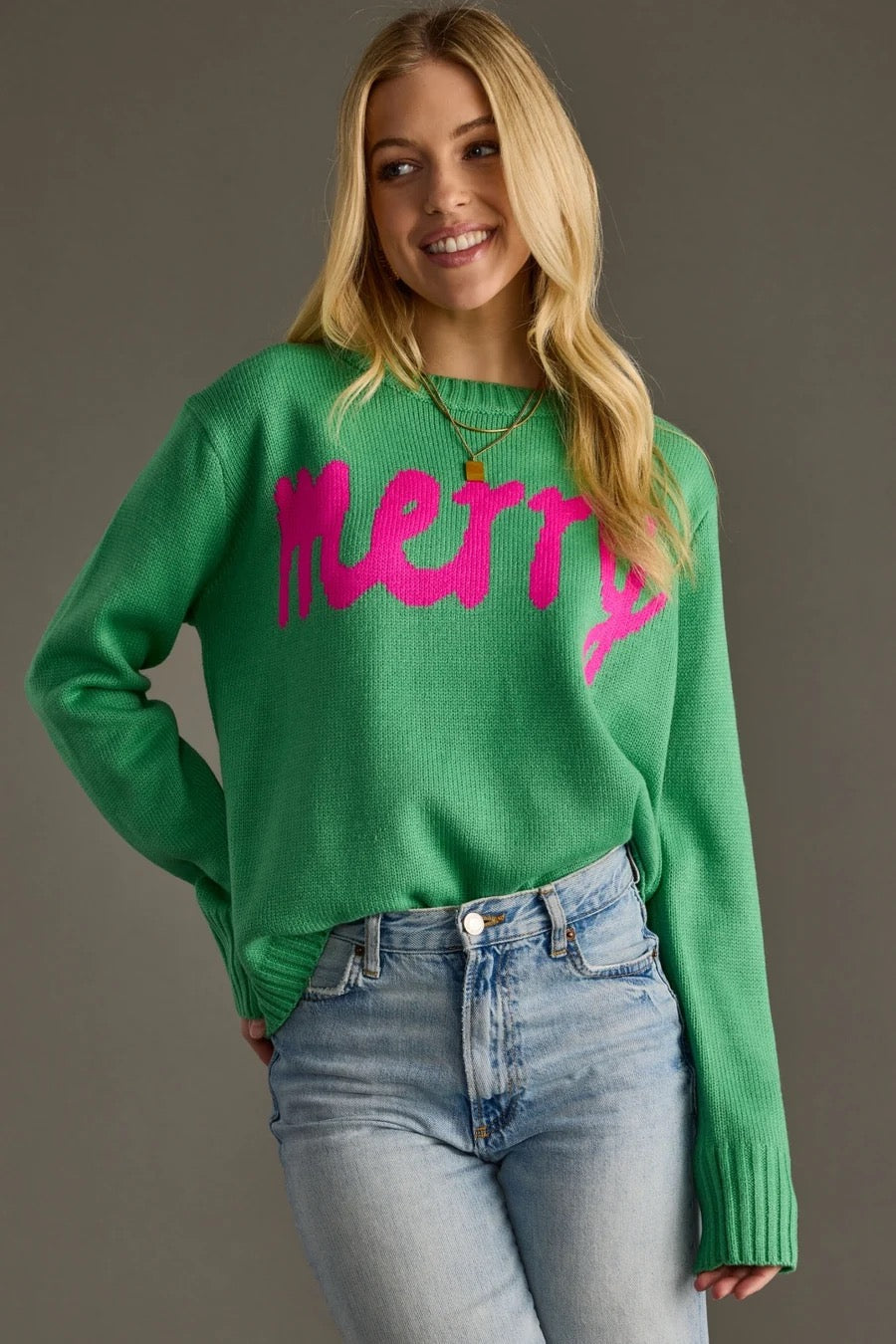 Panache Bright Pink/Green Merry Sweater