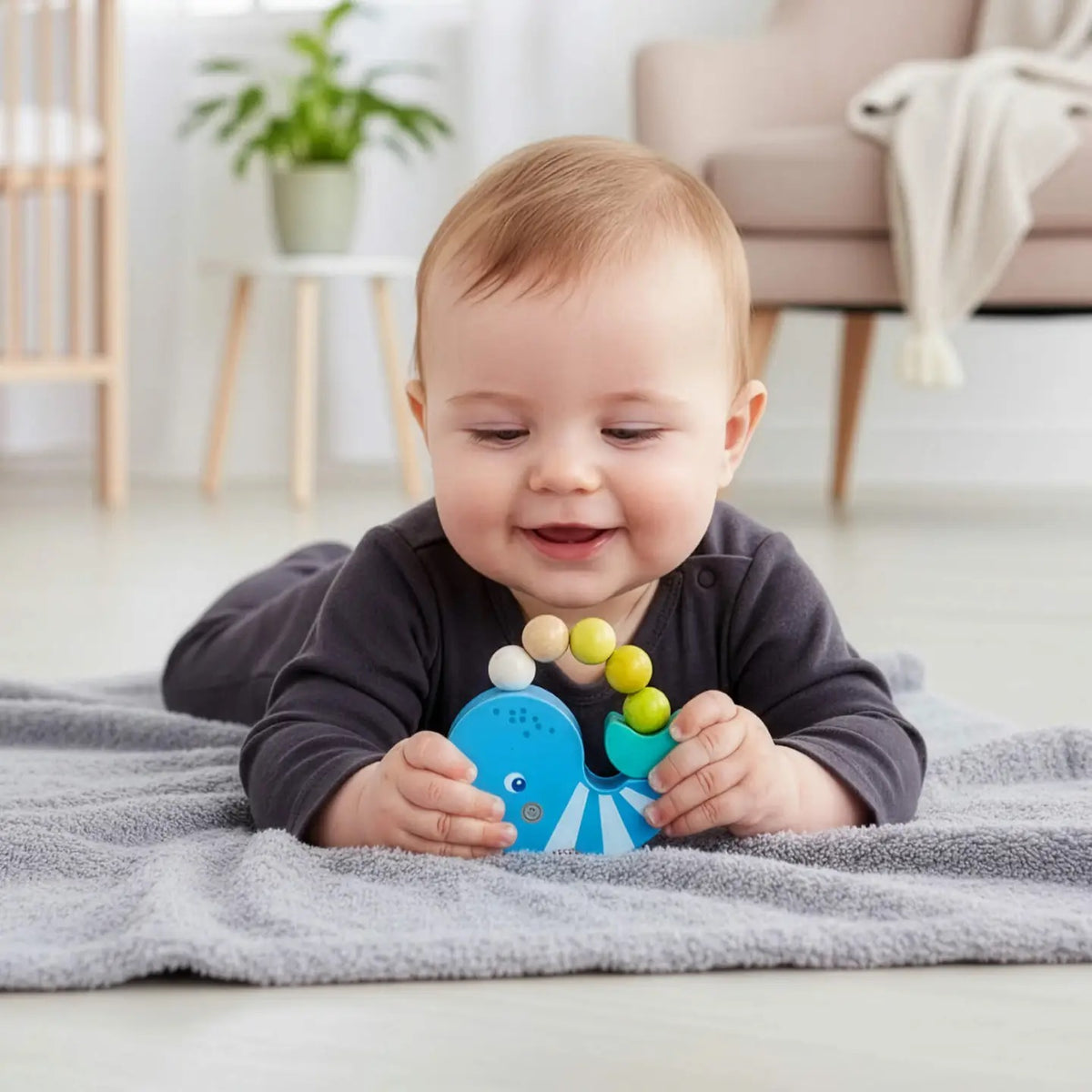 Wooden Whale Rattle and Grasping Toy
