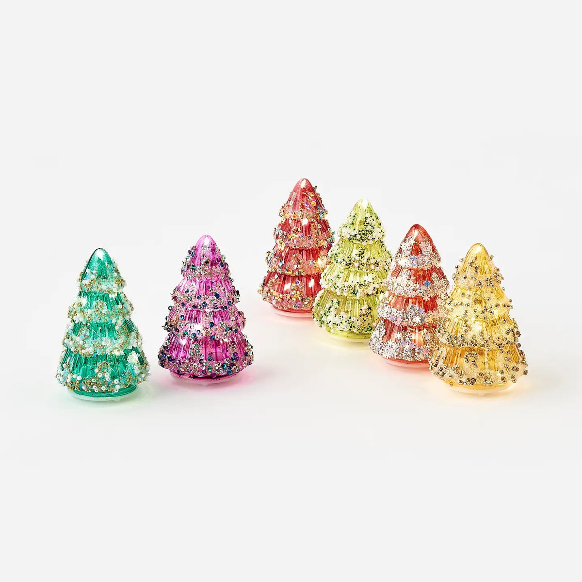 4" Lighted Glitter Glass Tree