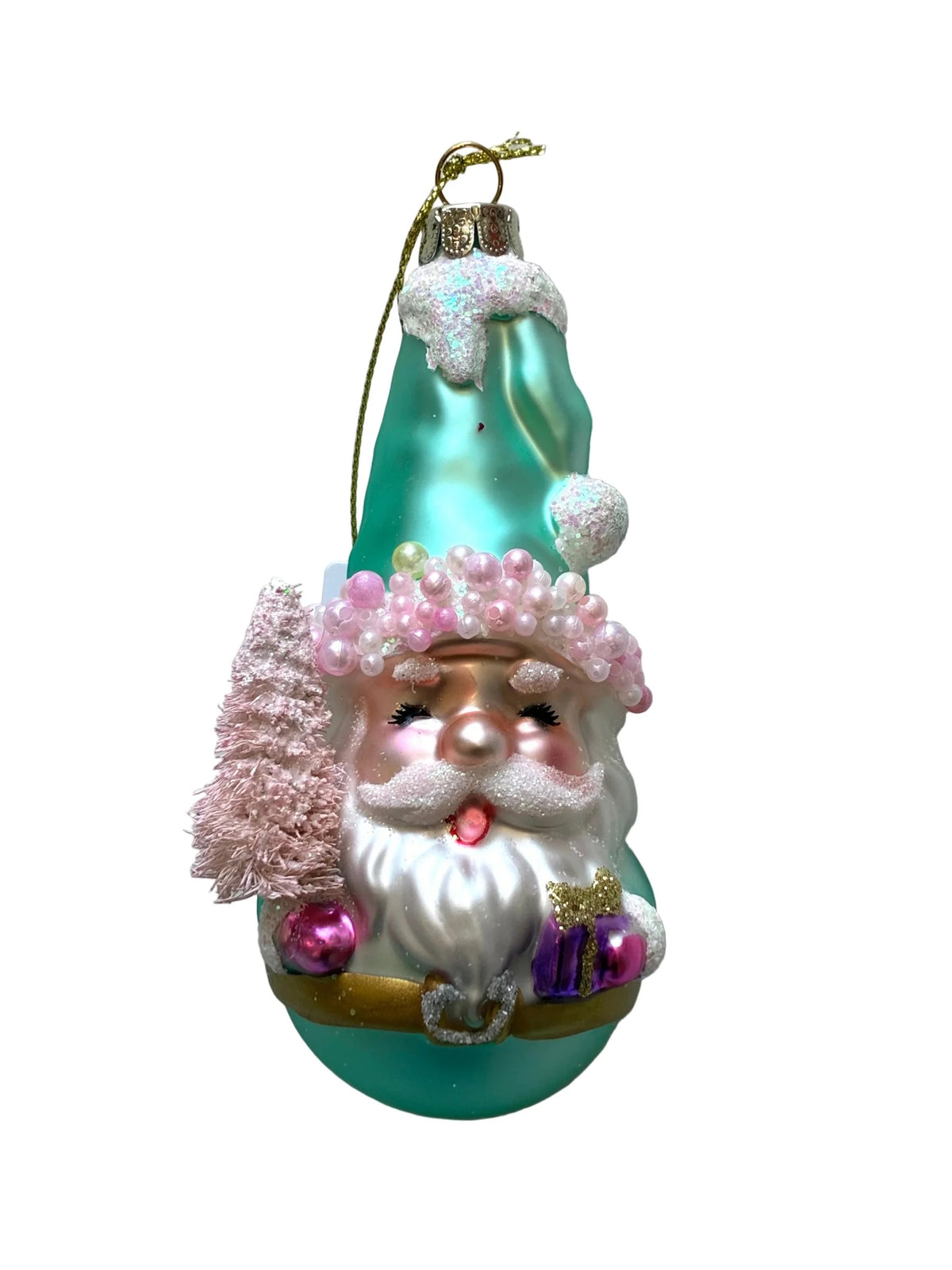 Pastel Santa on Ball Ornament
