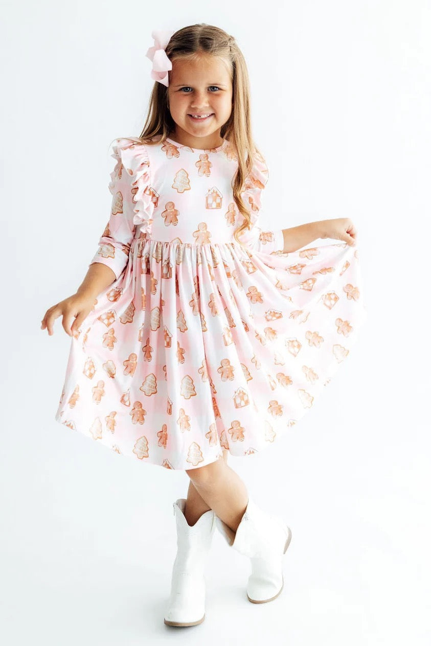 Christmas Traditions LS Ruffle Twirl Dress
