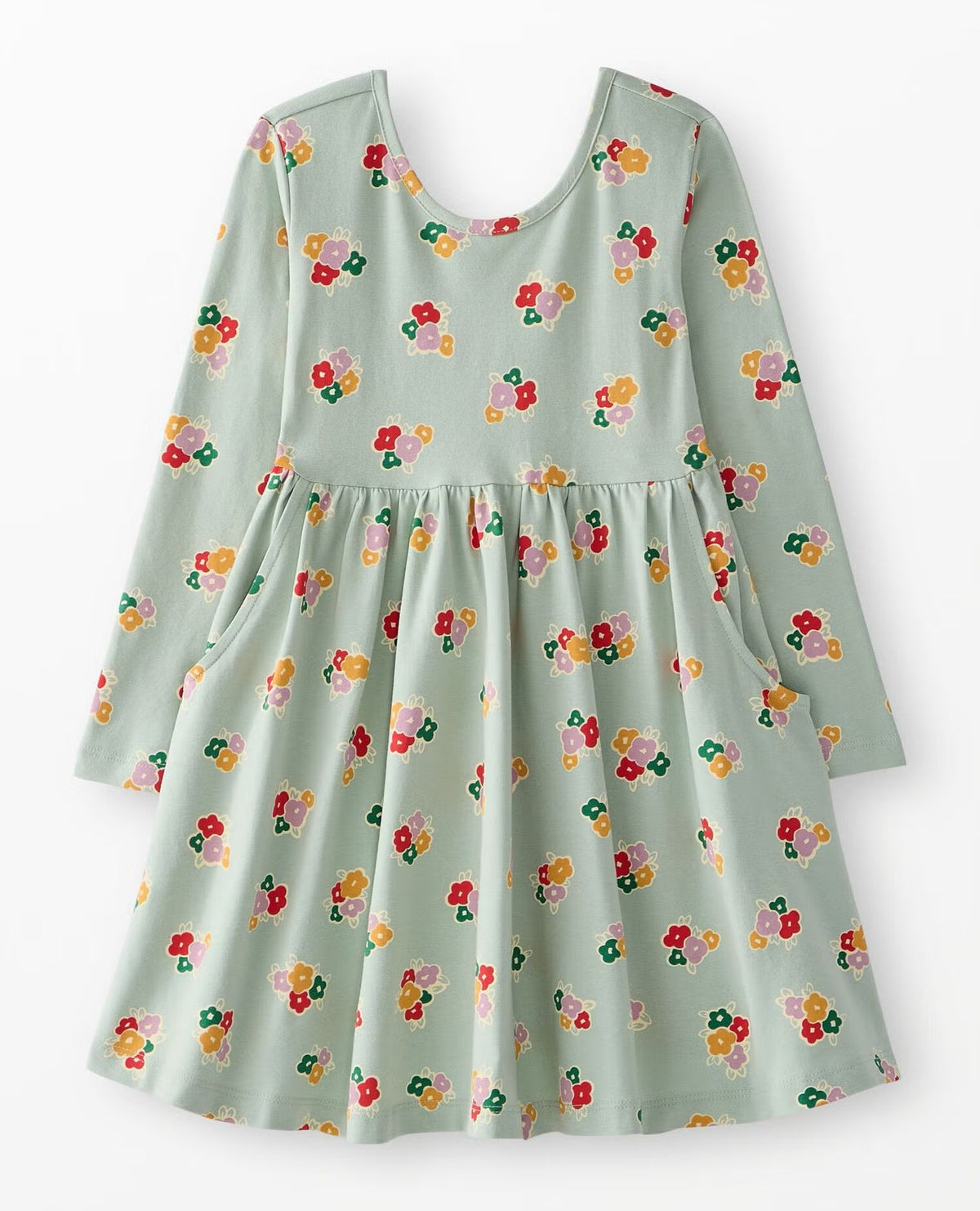 L/S TURTLENECK SKATER DRESS W/POCKETS Floral Bunch on Green