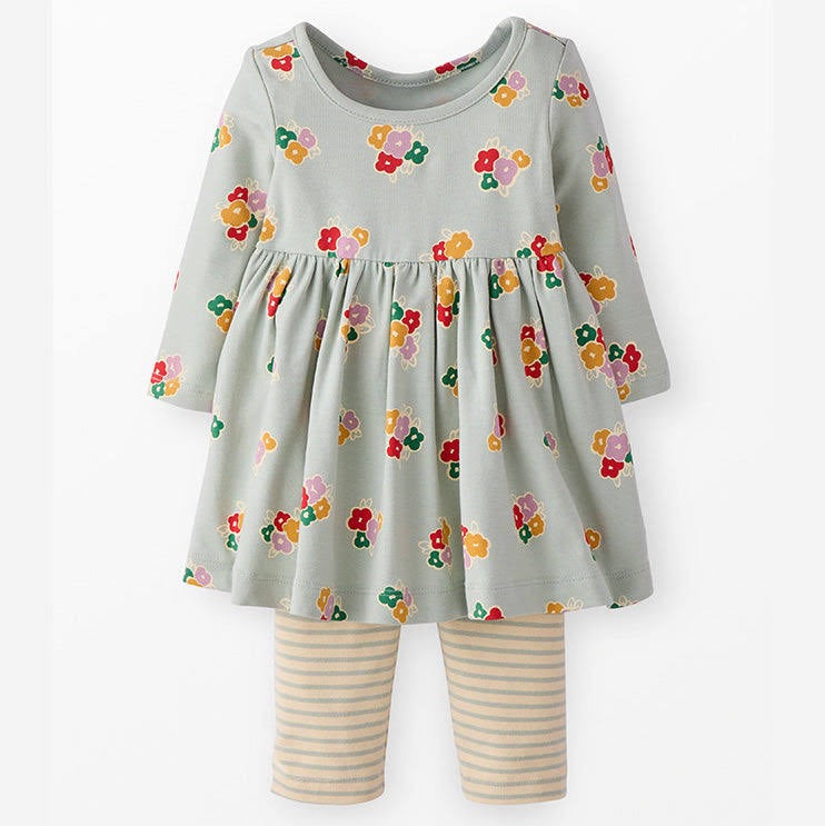 BABY L/S SKATER DRESS & LEGGINGS SET Flower Bunch on Seafood