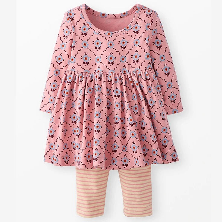 BABY LONG SLEEVE SKATER DRESS & LEGGINGS SET FLORAL DECOR