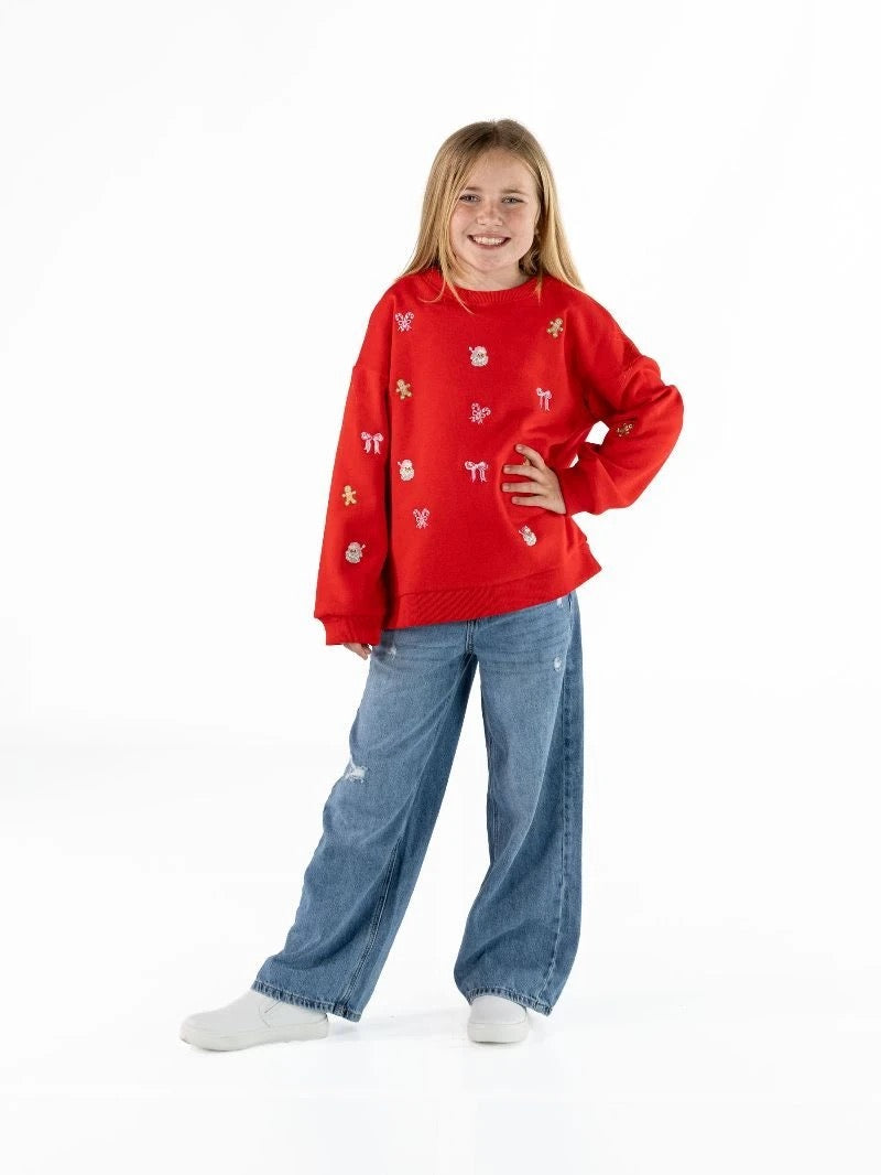 SS YTH Embroidered Holiday Crew