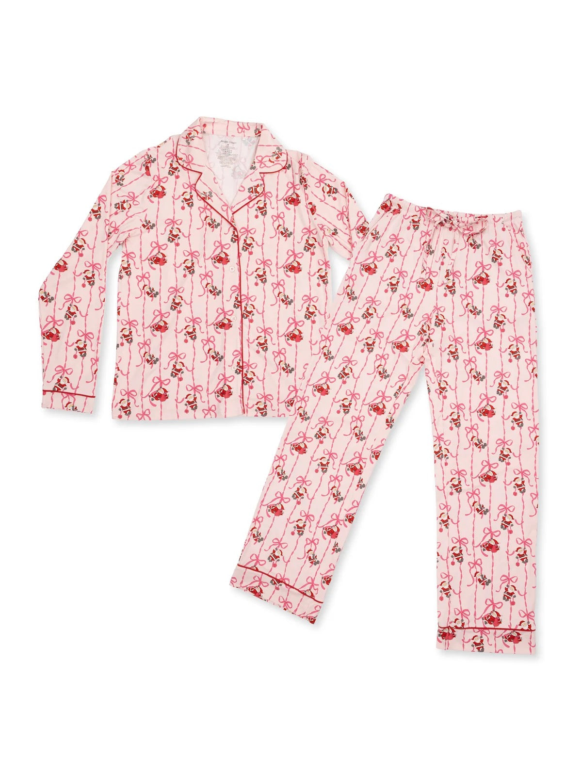 Bows & Santa - Adult Long Sleeve Coat Style and Pant with Pockets