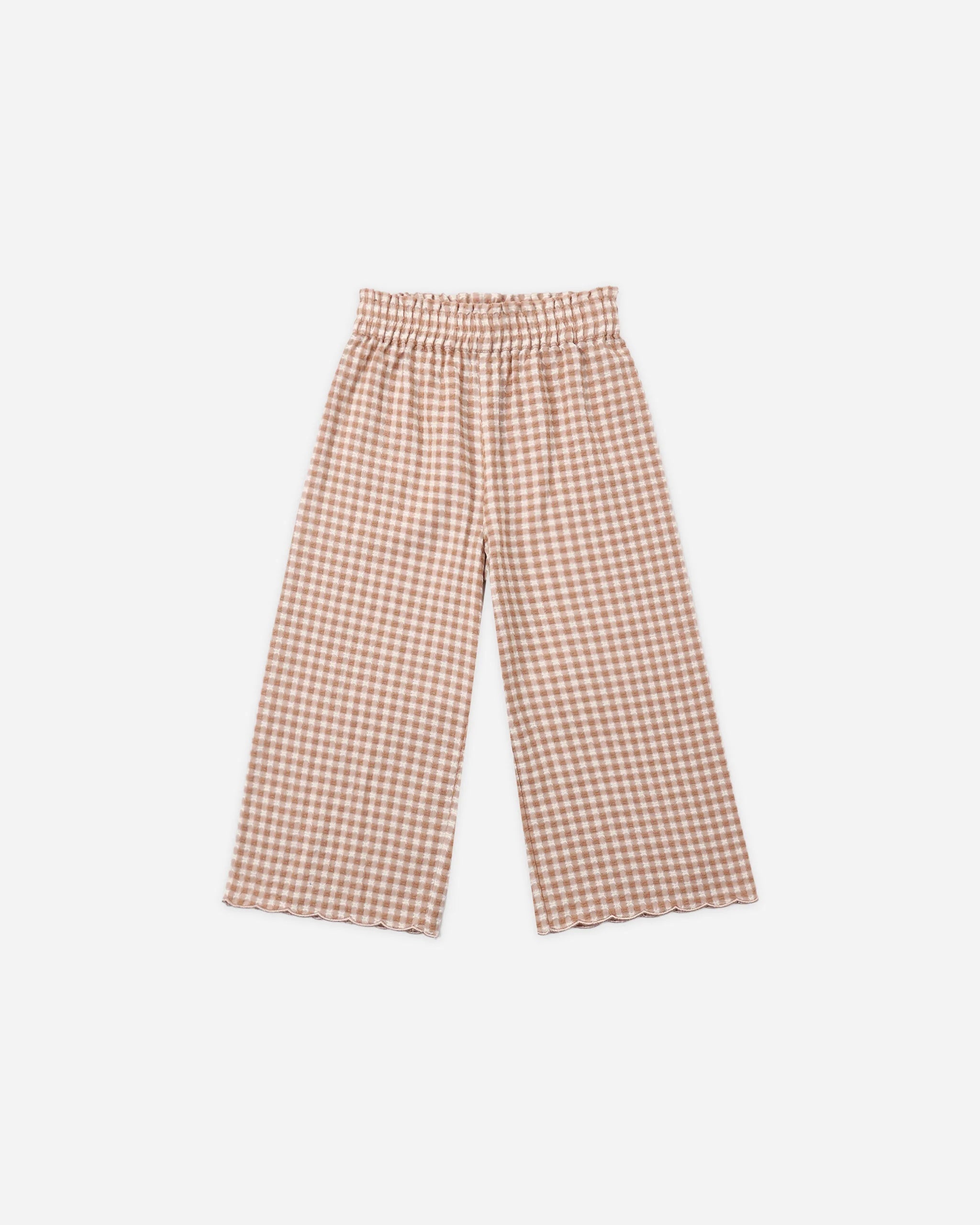 WIDE LEG PANT FAWN GINGHAM