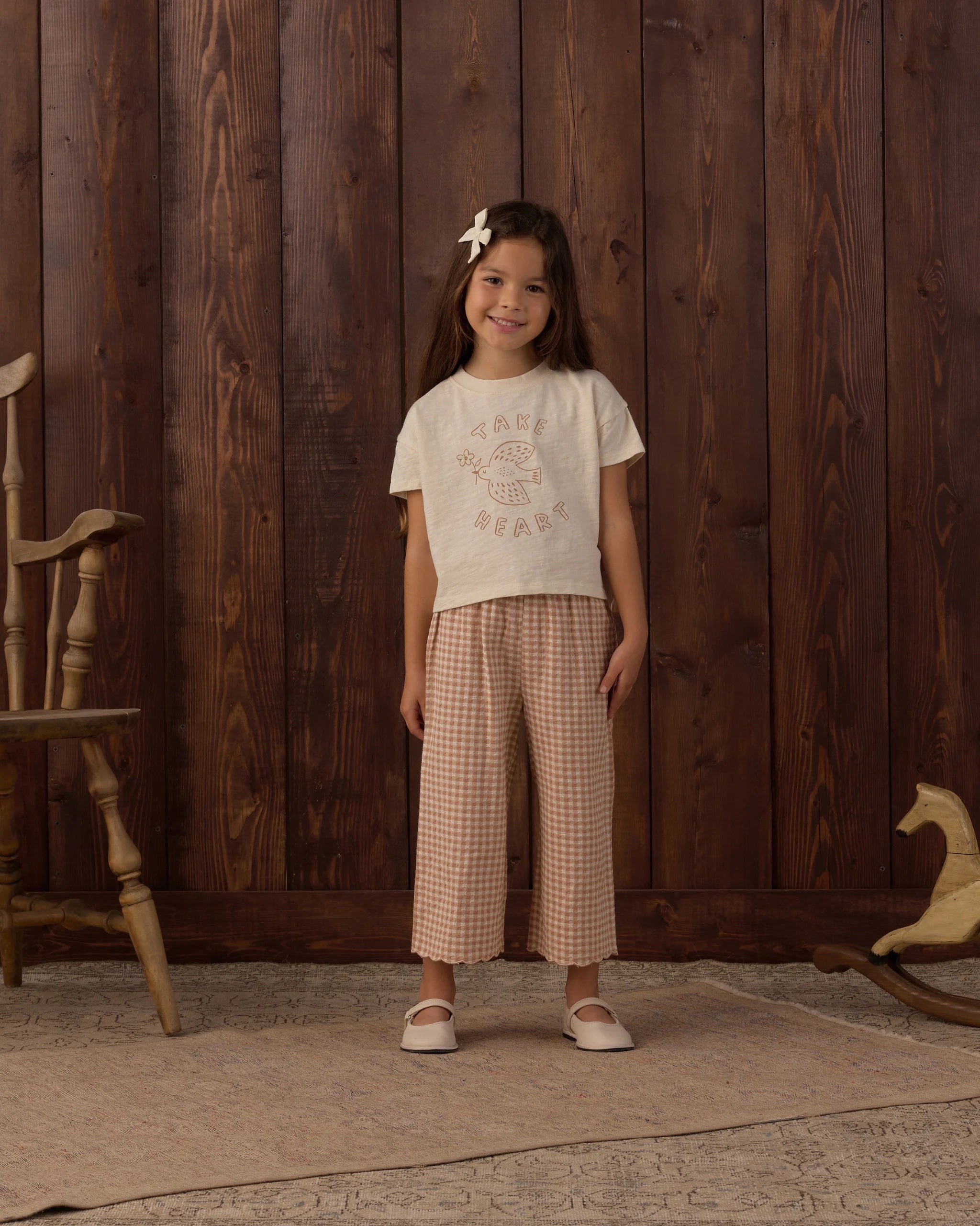 WIDE LEG PANT FAWN GINGHAM