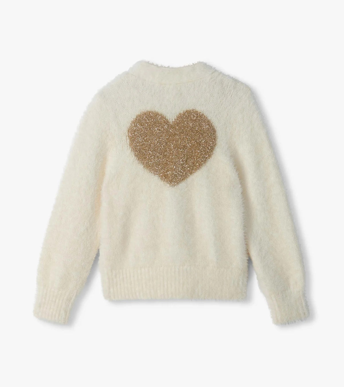 Gold Heart Fuzzy Shrunken Cardigan