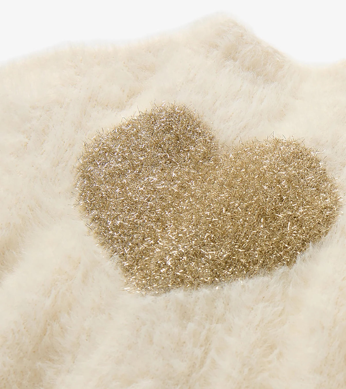 Gold Heart Fuzzy Shrunken Cardigan