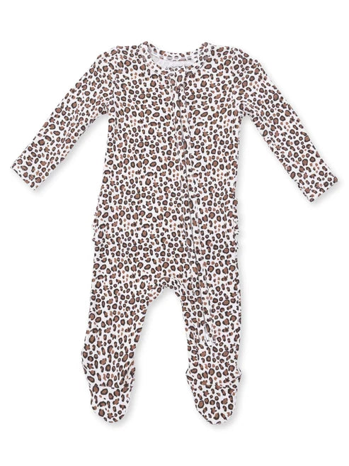 Leopard Rib - 2 Way Ruffle Back Zipper Footie