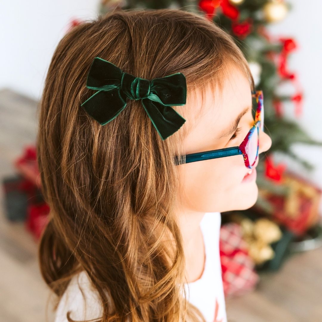 Emerald Green Velvet Bow Christmas Clip