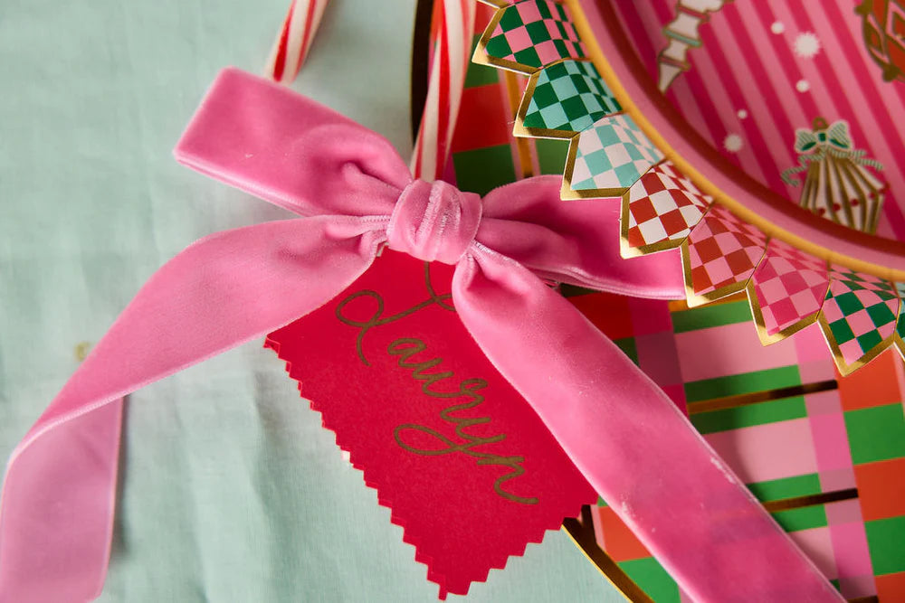 Holiday Velveteen Bow Set - Pink and Red