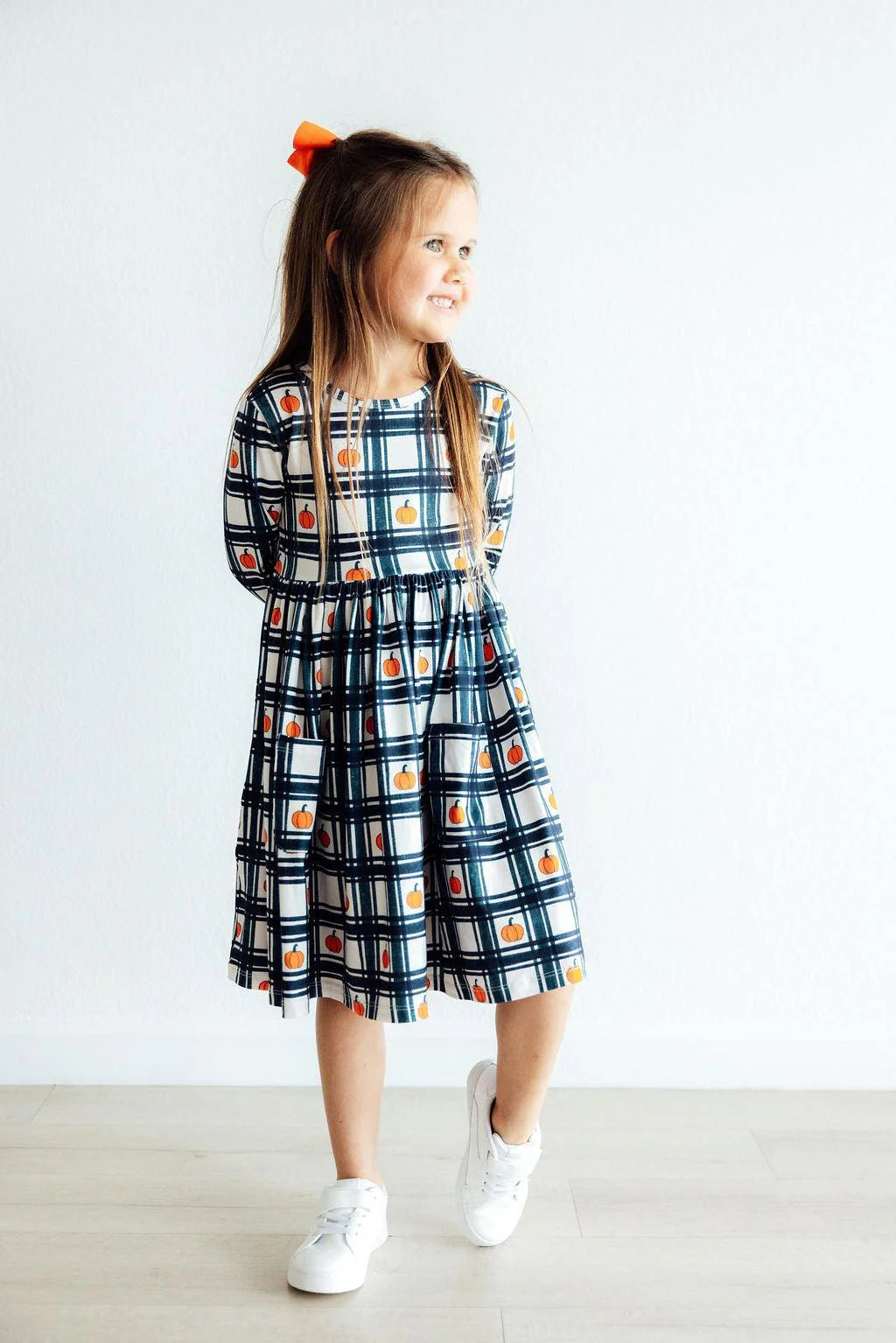 Plaid Pumpkins LS Pocket Twirl Dress