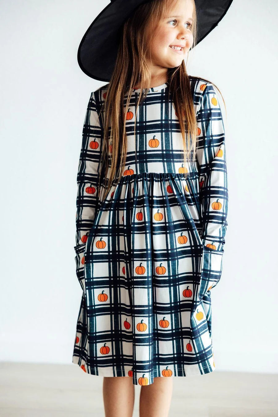 Plaid Pumpkins LS Pocket Twirl Dress