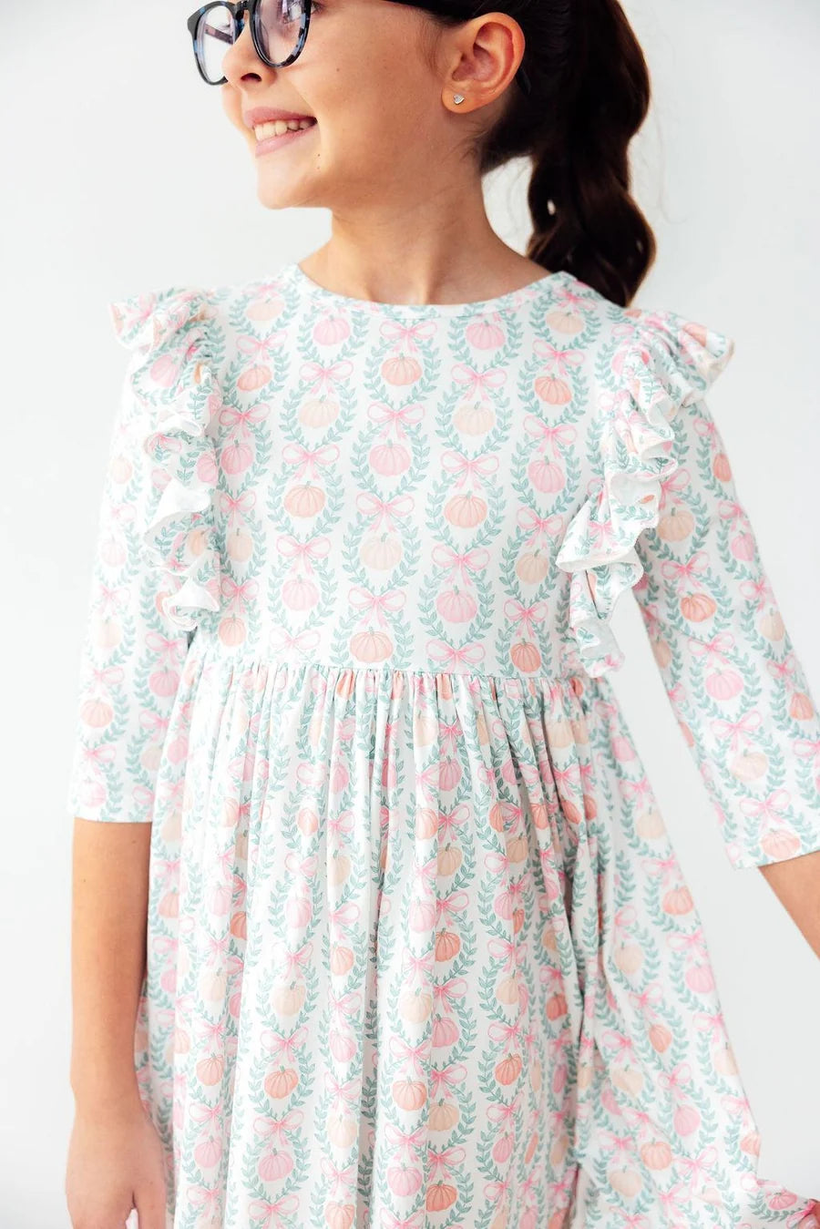 Pumpkin Kisses Harvest Wishes 3/4 Ruffle Twirl Dress
