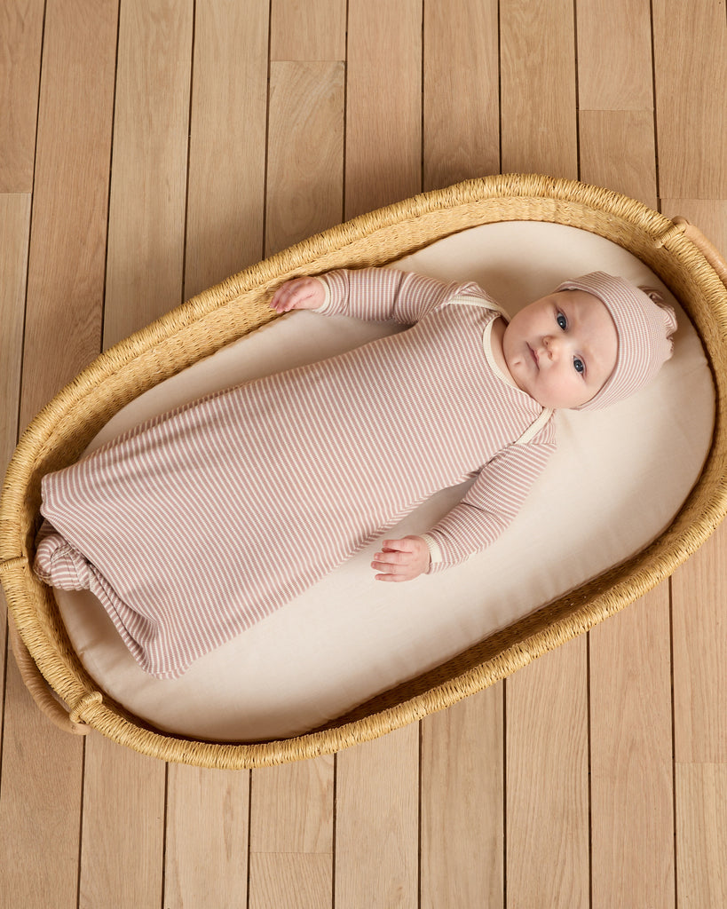 KNOTTED BABY GOWN + HAT SET || MAUVE STRIPE