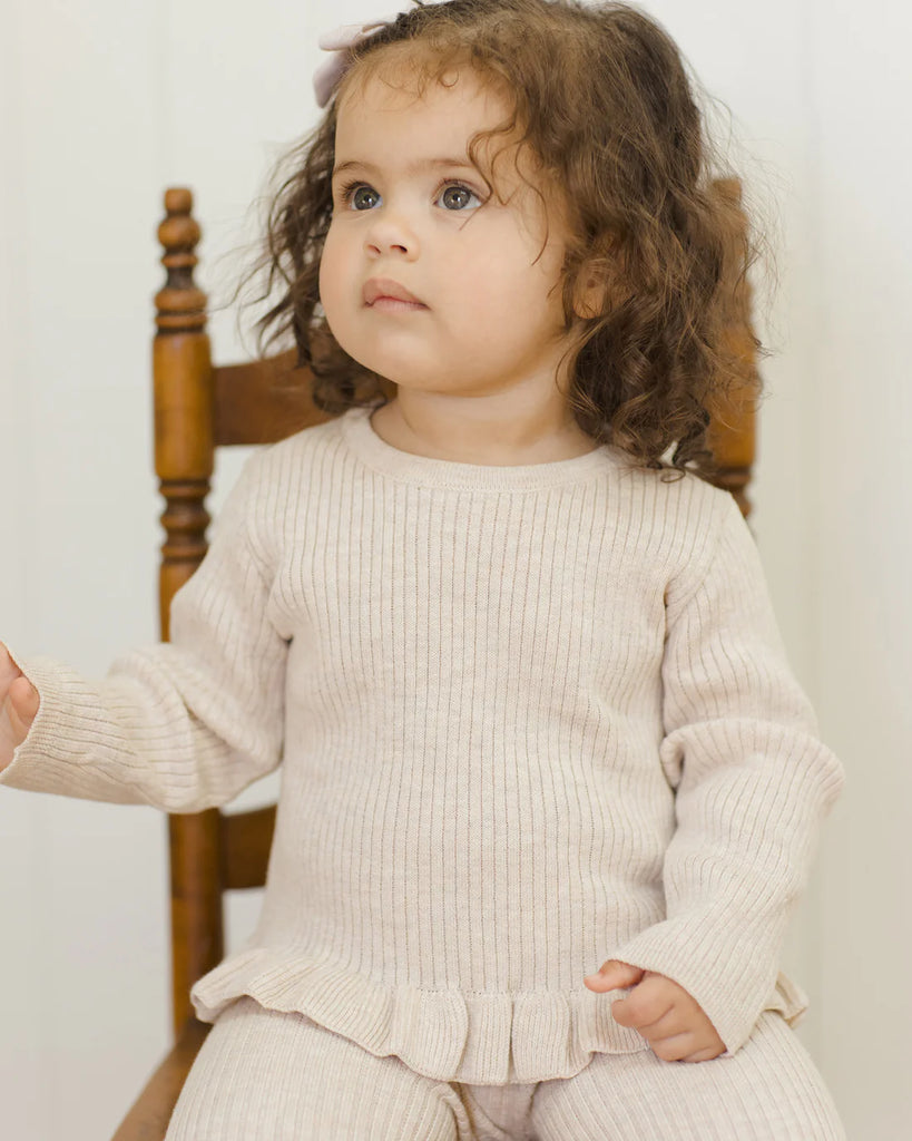 RIB KNIT PEPLUM TOP || HEATHERED OATMEAL