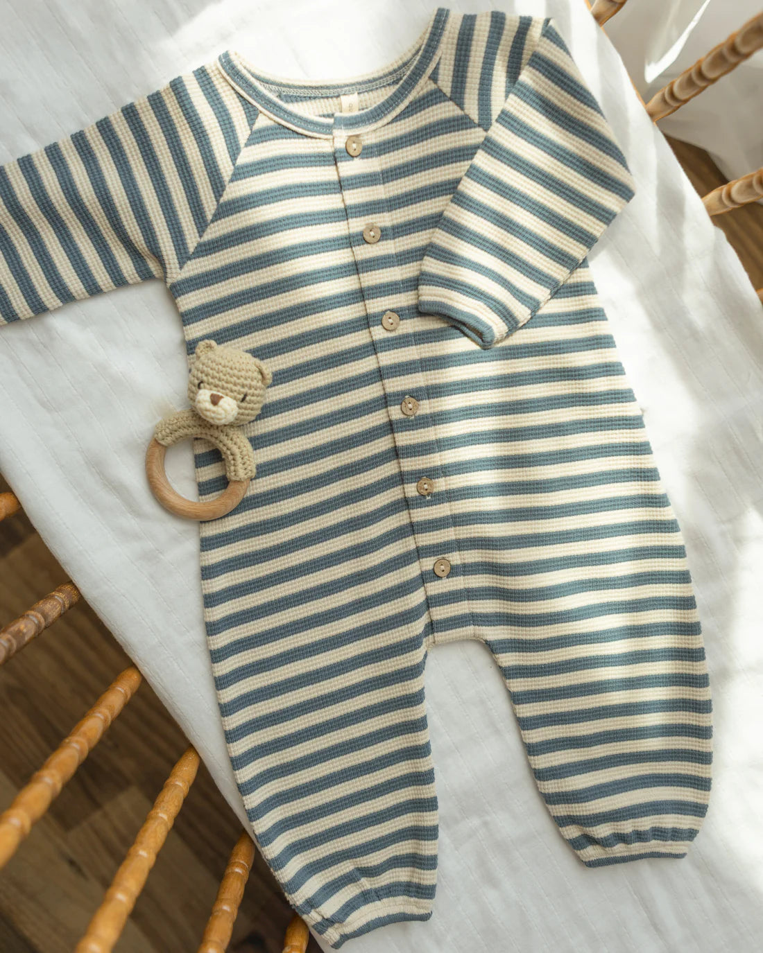 WAFFLE LONG SLEEVE JUMPSUIT || OCEAN STRIPE