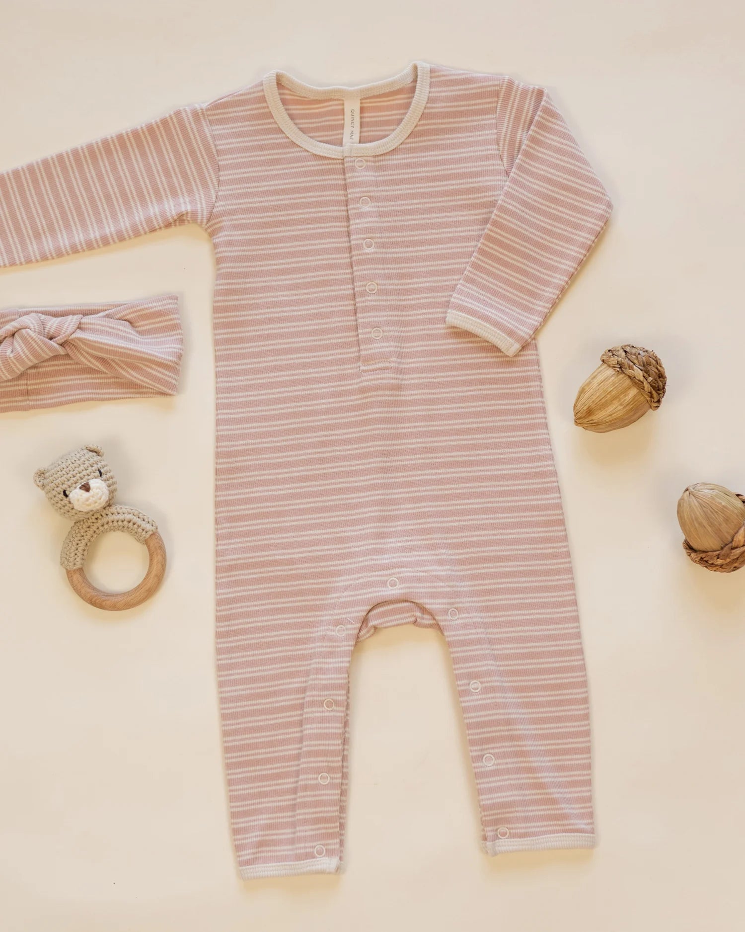 RIBBED BABY JUMPSUIT DUSTY ROSE MICROSTRIPE