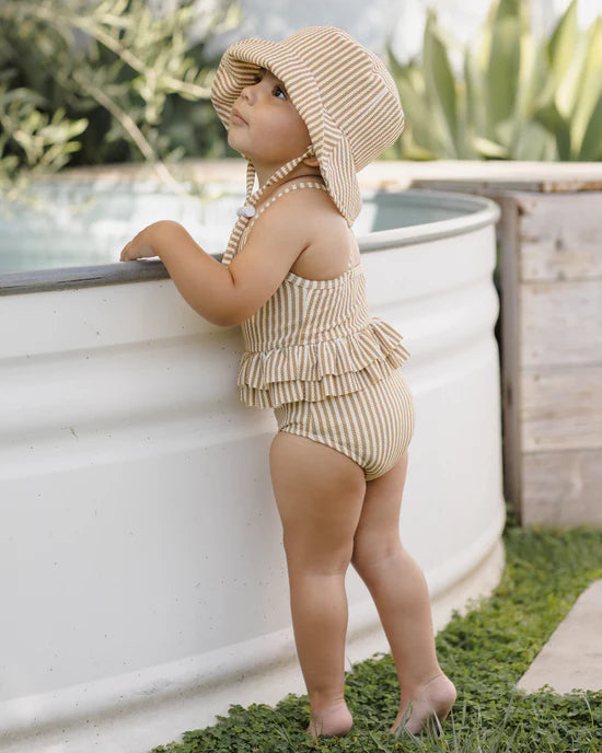RUFFLED ONE-PIECE SWIMSUIT HONEY STRIPE SMALL
