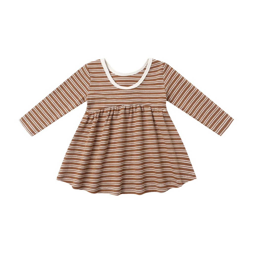 RIBBED LONG SLEEVE DRESS || CEDAR MICRO STRIPE