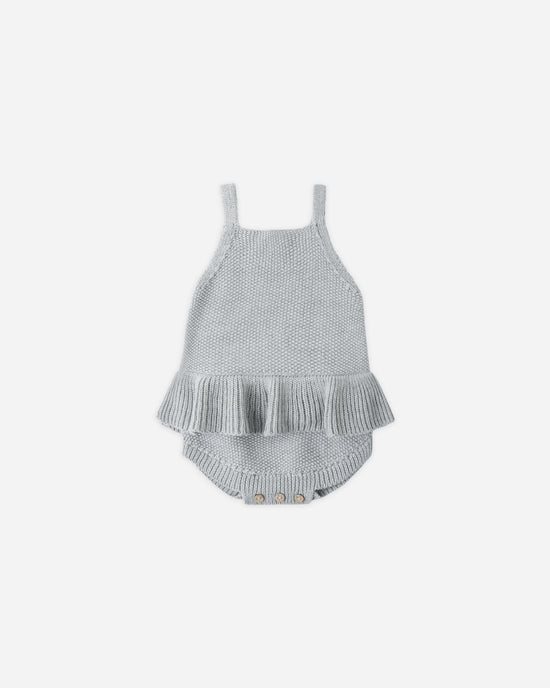 KNIT RUFFLE ROMPER HEATHERED SKY